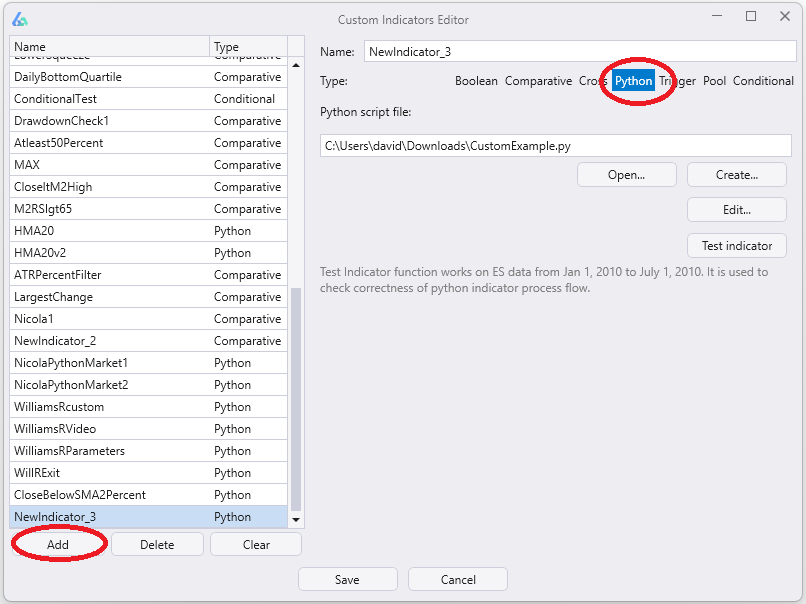 Add Python Indicator to Custom BA Editor