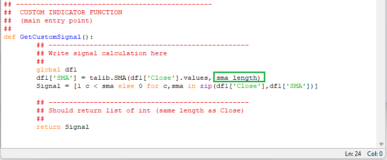 Custom Indicator Python Parameter Replaced