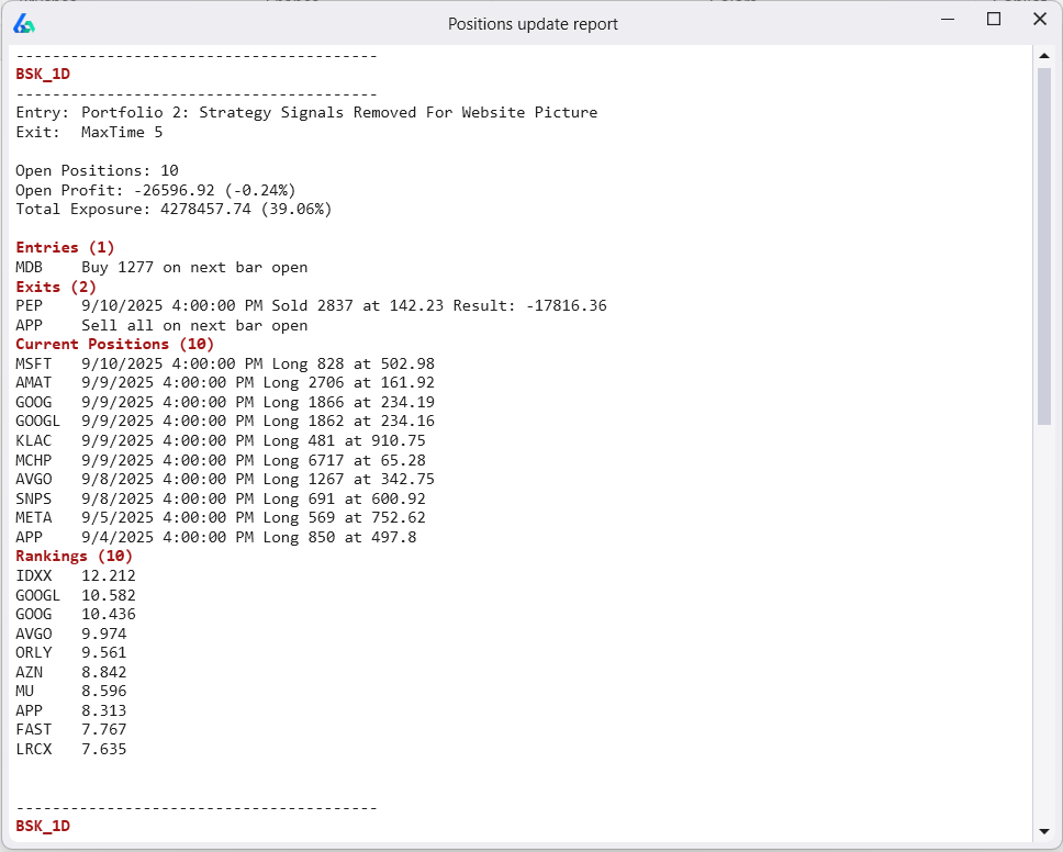 Build Alpha Daily Position Update Report
